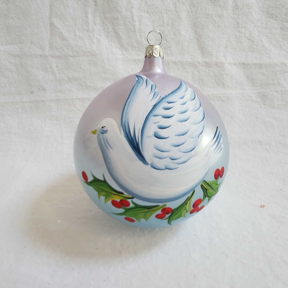 Hand Painted Dove Blue Glass Ball Christmas Ornament
